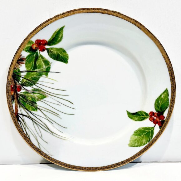Salad Plate,  "Holiday Laurel" by St. Nicholas Square, 18 Karat Gold Band - Picture 1 of 5